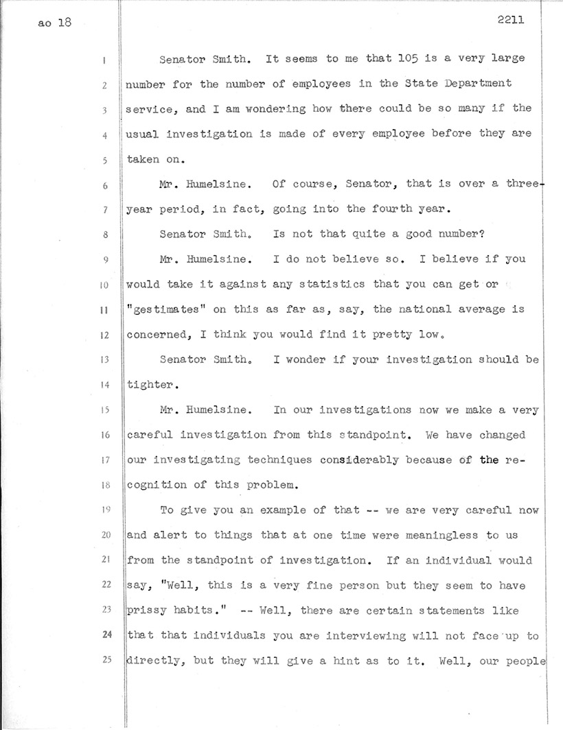 Transcript of discourse between the Hoey Committee and investigators. 