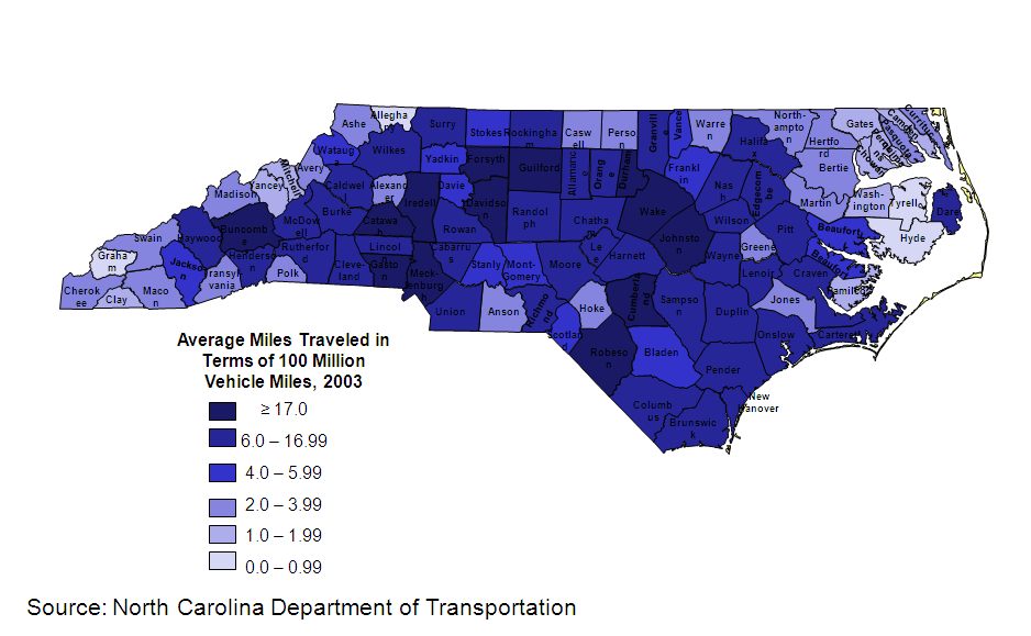 Vehicle Miles traveled per county, 2003