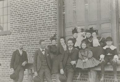 "Group celebrating the opening of the Fries Manufacturing and Power Company hydro-electric plant on the Yadkin River, 1898." Image available from Digital Forsyth. 