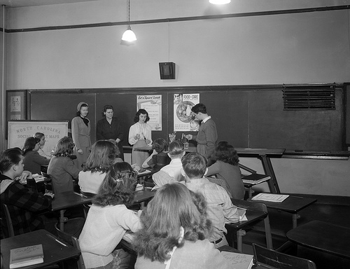 Dairy Council and Hugh Morson High School Class in 1948, Raleigh, NC. From the Albert Barden Collection, North Carolina State Archives, call #:  N.53.16.2720. 