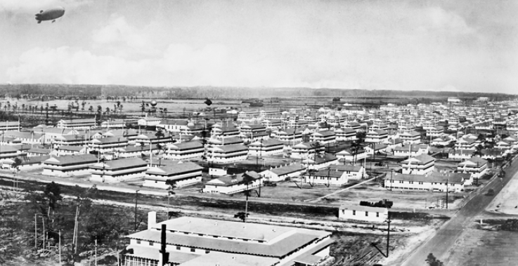 Thousands of troops trained at Camp Davis near Holly Ridge during World War II. The base, built in only five months, covered nearly forty-seven thousand acres. It operated an anti-aircraft artillery training range at Fort Fisher, fifty miles south.