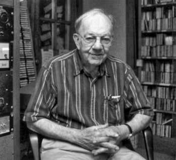 Radio station founder and owner Ralph Epperson, a well-known champion of North Carolina's folk music traditions, in the studios of WPAQ 740 AM in Mount Airy in the early 1990s. Photograph by Cedric N. Chatterly. Courtesy of the North Carolina Arts Council.