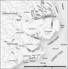 Colonial counties and precincts, ca. 1730. Map by Mark Anderson Moore, courtesy North Carolina Office of Archives and History, Raleigh. (Click to view map.)