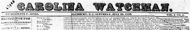 Jones, Hamilton Chamberlain. [Masthead]. Carolina Watchman. July 28, 1932. North Carolina Digital Collections.