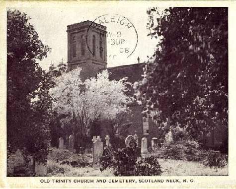 Postcard image of Old Trinity Church, Scotland Neck, North Carolina, circa 1908. As a young clergyman, Norwood was rector and met his wife at Scotland Neck.  Item H.1969.118.112 from the collections of the North Carolina Museum of History.  Used courtesy of the North Carolina Department of Cultural Resources. 