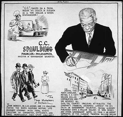 Alston, Charles Henry. "C.C SPAULDING - FINANCIER, PHILOSOPHER, INVESTOR IN GOVERNMENT SECURITIES, 1943." Poster.  Series: Artworks and Mockups for Cartoons Promoting the War Effort and Original Sketches by Charles Alston, ca. 1942 - ca. 1945. Record Group 208: Records of the Office of War Information, 1926 - 1951. U.S. National Archives and Records Administration.