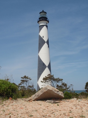 Ruins of the 1812 lighthouse (foreground) in sight of the 1859 tower.