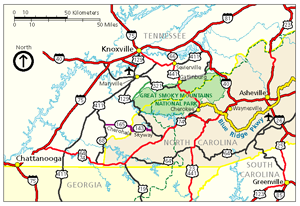 Map of the Great Smoky Mountains National Park