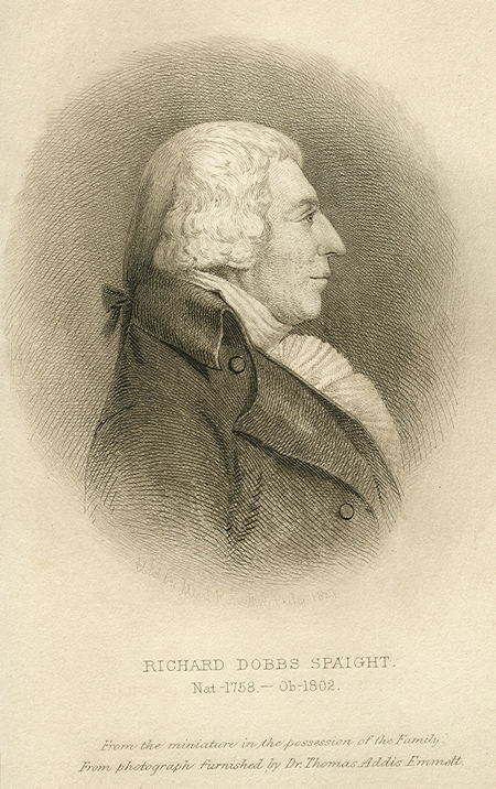 "Richard Dobbs Spaight." From History of the Celebration of the One Hundredth Anniversary of the Promulgation of the Constitution of the United States, vol. I, ed. Harry L. Carson. Philadephia: J.B. Lippincott Co., 1889, North Carolina Collection, University of North Carolina at Chapel Hill. 